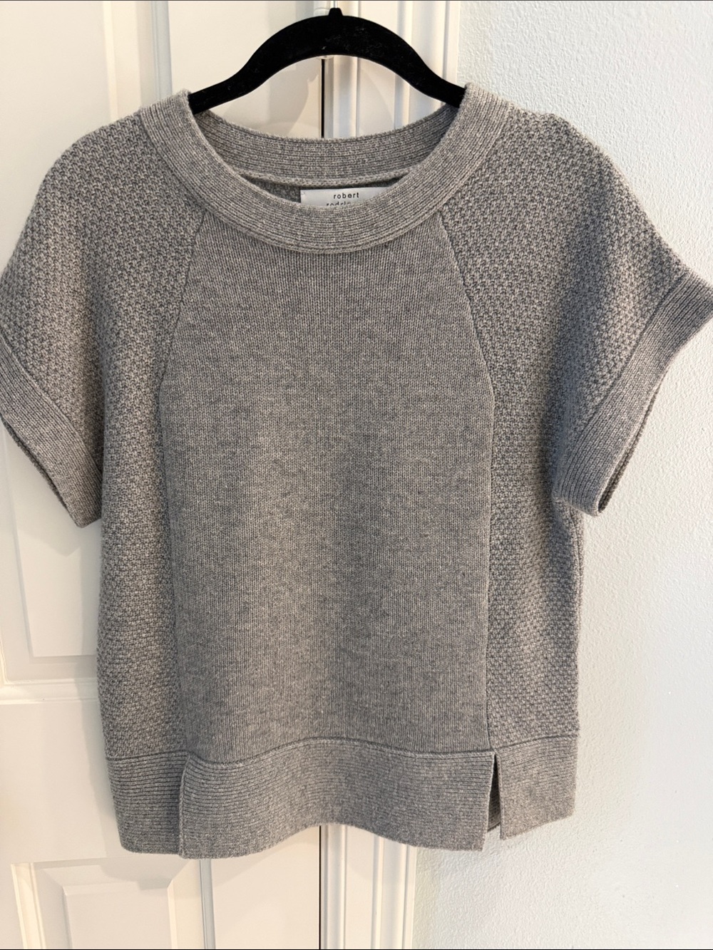 Robert Rodriguez Light Gray Short-Sleeve Crewneck Sweater- wool/cashmere blend